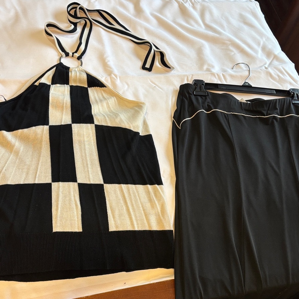 New York & Company Black and Cream Halter Skirt Set